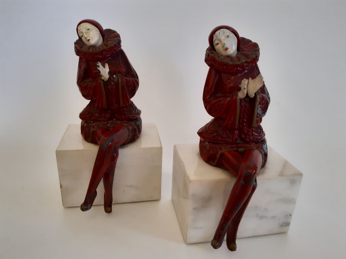 Pair of Art Deco clown bookends